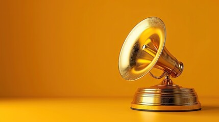 A minimalist golden gramophone trophy image, capturing the essence of a prestigious music award, set against a bright. Generative AI - obrazy, fototapety, plakaty