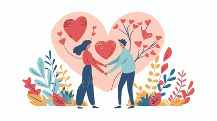Illustration of Lovers couple carrying abstract big