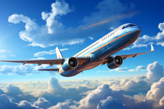 Airplane flying in the sky. 3d render with clipping path