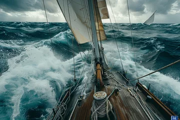 Rolgordijnen Sailing, highlighting the harmony between the sailboat and the vast ocean. © Nattadesh