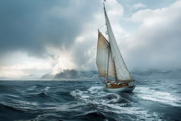 Rolgordijnen Sailing, highlighting the harmony between the sailboat and the vast ocean. © Nattadesh