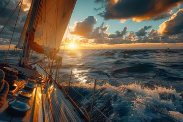Gordijnen Sailing, highlighting the harmony between the sailboat and the vast ocean. © Nattadesh