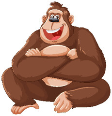 Vector illustration of a happy sitting gorilla
