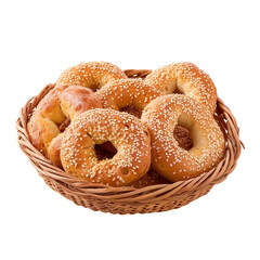 Front View of Koulouri with Greek Sesame-Seed-Covered Bread Rings, Often Enjoyed as a Snack or Breakfast, Isolated on a White Transparent Background