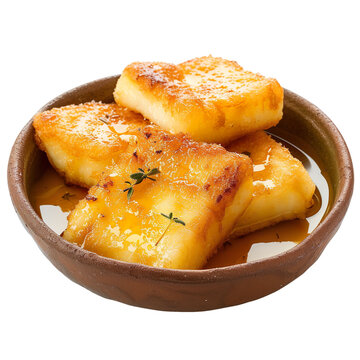 Front View of Kaseri Tiganito with Greek Fried Kaseri Cheese, Often Drizzled with Honey and Sprinkled with Sesame Seeds, Isolated on a White Transparent Background