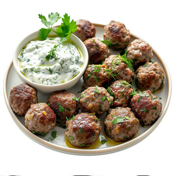 Front View of Keftedakia with Small Greek Meatballs, Seasoned with Herbs and Spices, Isolated on a White Transparent Background