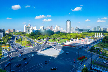 Aerial Photography of Scenery at the Intersection of Century Avenue in Shanghai