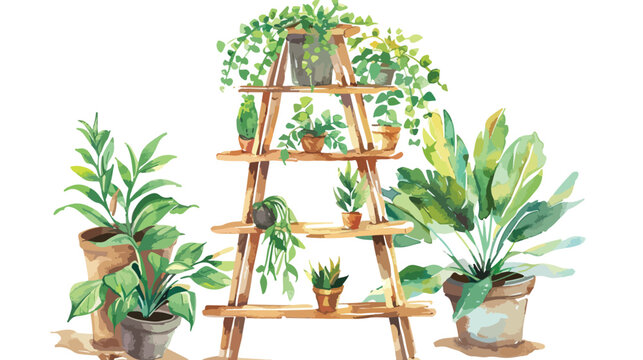 Ladder Plant Stand Watercolor  Flat vector