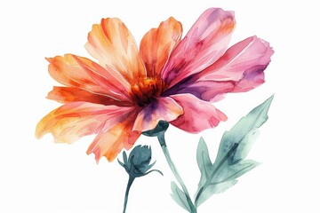 watercolor botanical flowers illustrations isolated on white ,  