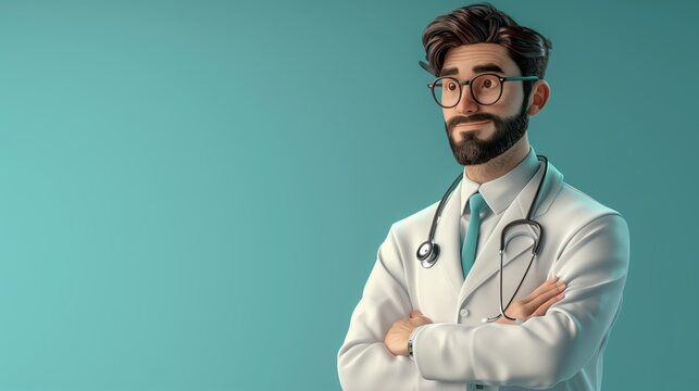 a male doctor with a stethoscope with copy space.