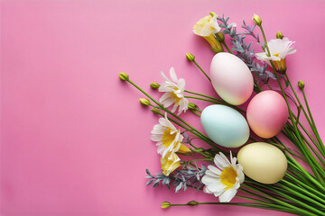 A pink background with flowers and daisies on it