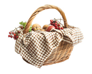 Beautiful picnic basket on white transparent background