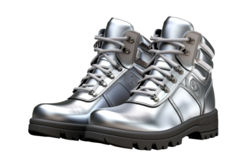 Shimmering Silver: A Duo of Enchanted Boots. On White or PNG Transparent Background.