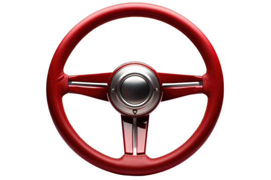 Crimson Dance: A Red Steering Wheel on a Blank Canvas. On White or PNG Transparent Background.