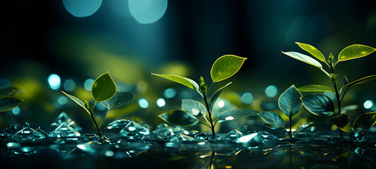 bokeh detail in grass and leaves, ai generative
