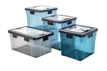 Trio of Versatile Plastic Storage Bins. On White or PNG Transparent Background.