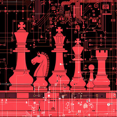 Red endless chess pieces seamless set 3