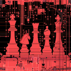 Red endless chess pieces seamless set 4