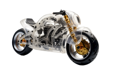 Sleek Model Motorcycle Gleaming on Pure White Canvas. On White or PNG Transparent Background.