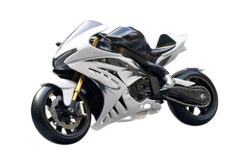 Monochrome Beast: A Sleek White and Black Motorcycle. On White or PNG Transparent Background.