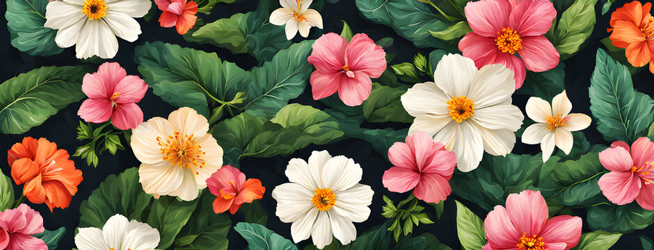 Spring Summer Flowers top view banner design