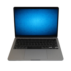 青いバイナリコードが表示されたノートパソコン