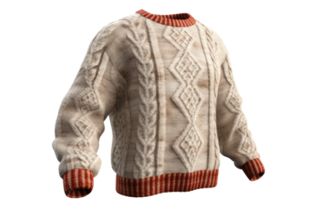 Elegance in White: A Sweater With a Bold Red Stripe. On White or PNG Transparent Background.
