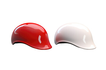 Fototapeta premium Glossy safety helmet icons, red and white hard hat illustration for construction PPE signage, industrial protection symbol PNG isolated on Transparent Background