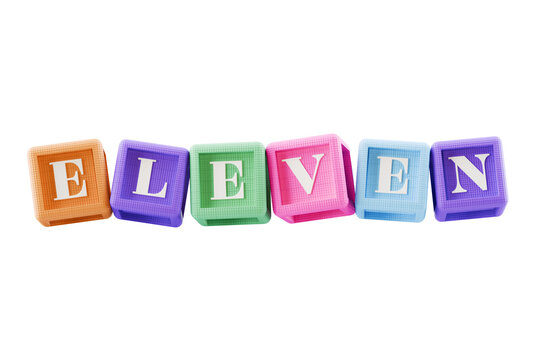 number 11 text on colourful building block cubes, on transparent background