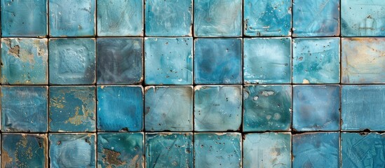 Aged cerulean ceramic tile pattern and backdrop