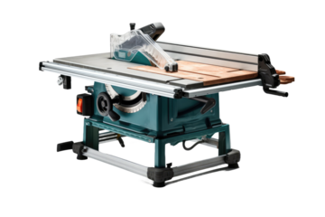 The Mighty Saw: A Table Saw Ready for Action. On White or PNG Transparent Background.