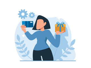 Vector of a woman with a gift card and a box - 767648765