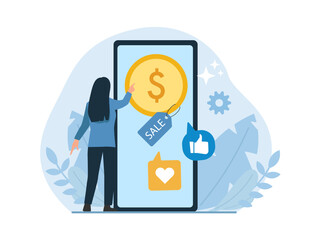 Vector of a woman using mobile payment app - 767648786