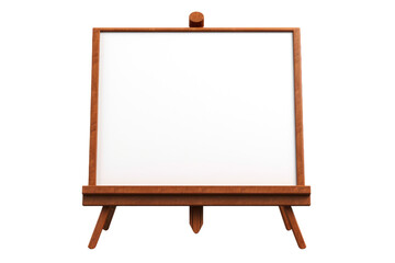 The Blank Canvas: A Wooden Easel With a White Board. On White or PNG Transparent Background.
