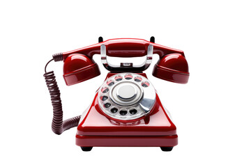 Vibrant Scarlet Telephone With Tangled Cord. On White or PNG Transparent Background.