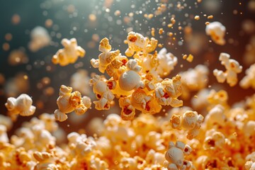 Flying Popcorn on Cinema Background. Generative AI - obrazy, fototapety, plakaty