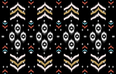 Ikat embroidery Ethnic oriental pattern on black background. Abstract,vector,illustration. Texture,clothing,scarf,decoration,motifs,silk,wallpaper.