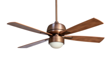 Spinning Dreams: A Majestic Ceiling Fan Illuminated by Light. On White or PNG Transparent Background.