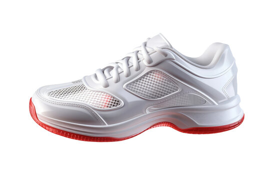 Crimson Soles: A Lone Tennis Shoe. On White or PNG Transparent Background.