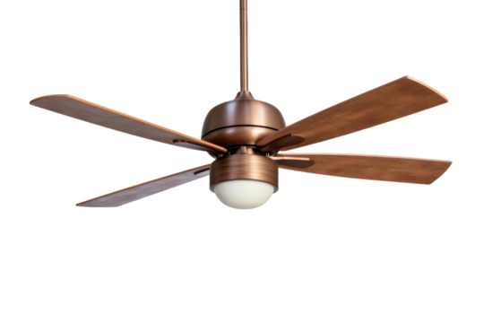 Spinning Dreams: A Majestic Ceiling Fan Illuminated by Light. On White or PNG Transparent Background.