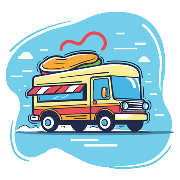 Fast food delivery blue lines cartoon vector illust