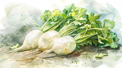 watercolor painting of vegetables daikon art, watercolor illustration 