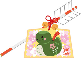 年賀状　2025　土鈴　絵馬　破魔矢　巳年　巳　蛇　へび年　お正月　かわいい　シンプル　イラスト