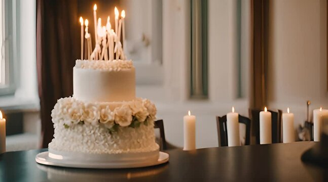 A Simple and Elegant Wedding Cake with Cascading Flowers Sits on a Beautifully Decorated Table

