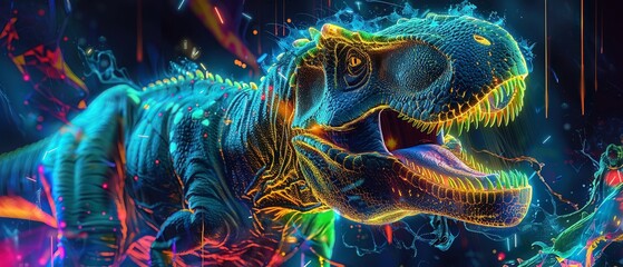 Jurassic glow, a digital dinos roar in neon for cuttingedge apparel