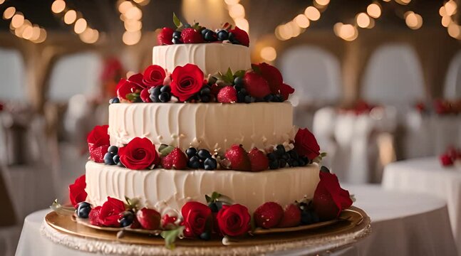 A Wedding Cake Decorated with Delicate White Frosting Flowers Awaits the Happy Couple