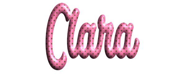 Clara - pink color with dots, fabric style -name - three-dimensional effect tubular writing - Vector graphics - Word for greetings, banners, card, prints, cricut, silhouette, sublimation
