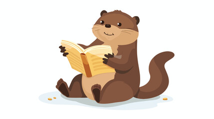 Baby Otter Reading flat vector isolated on white background