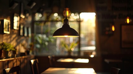 Lighting: A room is illuminated by a single pendant light