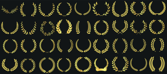 Golden laurel wreaths vector collection